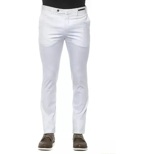 PT Torino White Cotton Men Slim Trouser