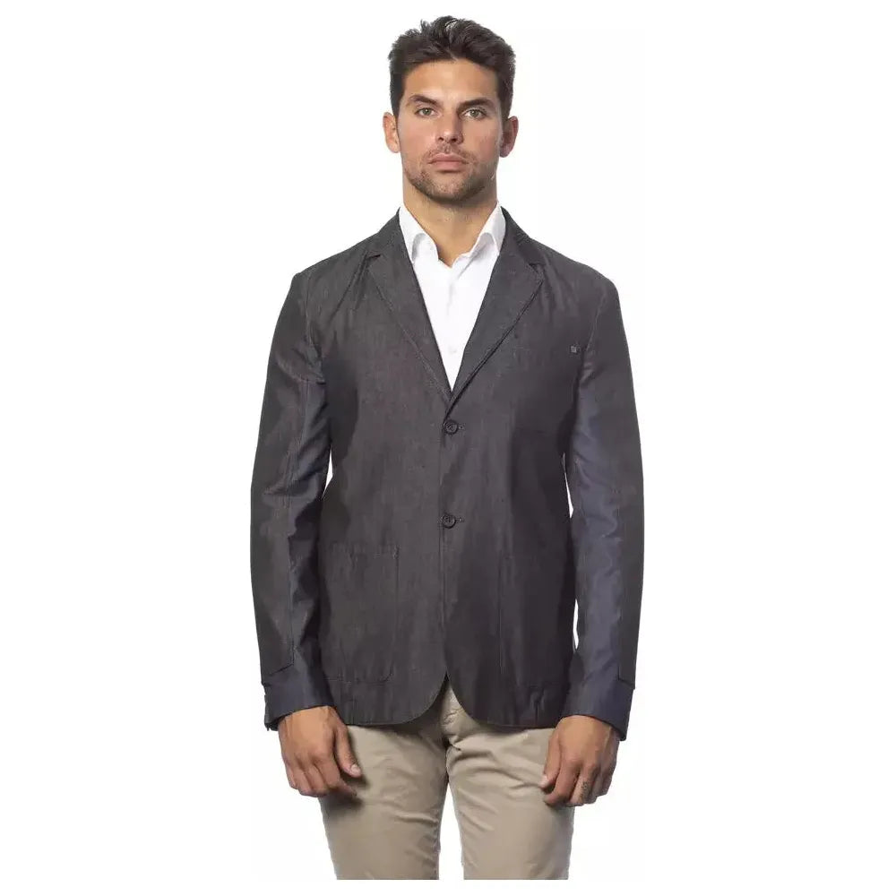 Verri Gray Cotton Men Single Breasted Blazer Verri