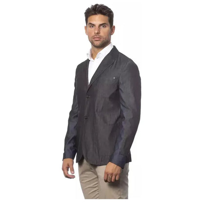 Verri Gray Cotton Men Single Breasted Blazer Verri