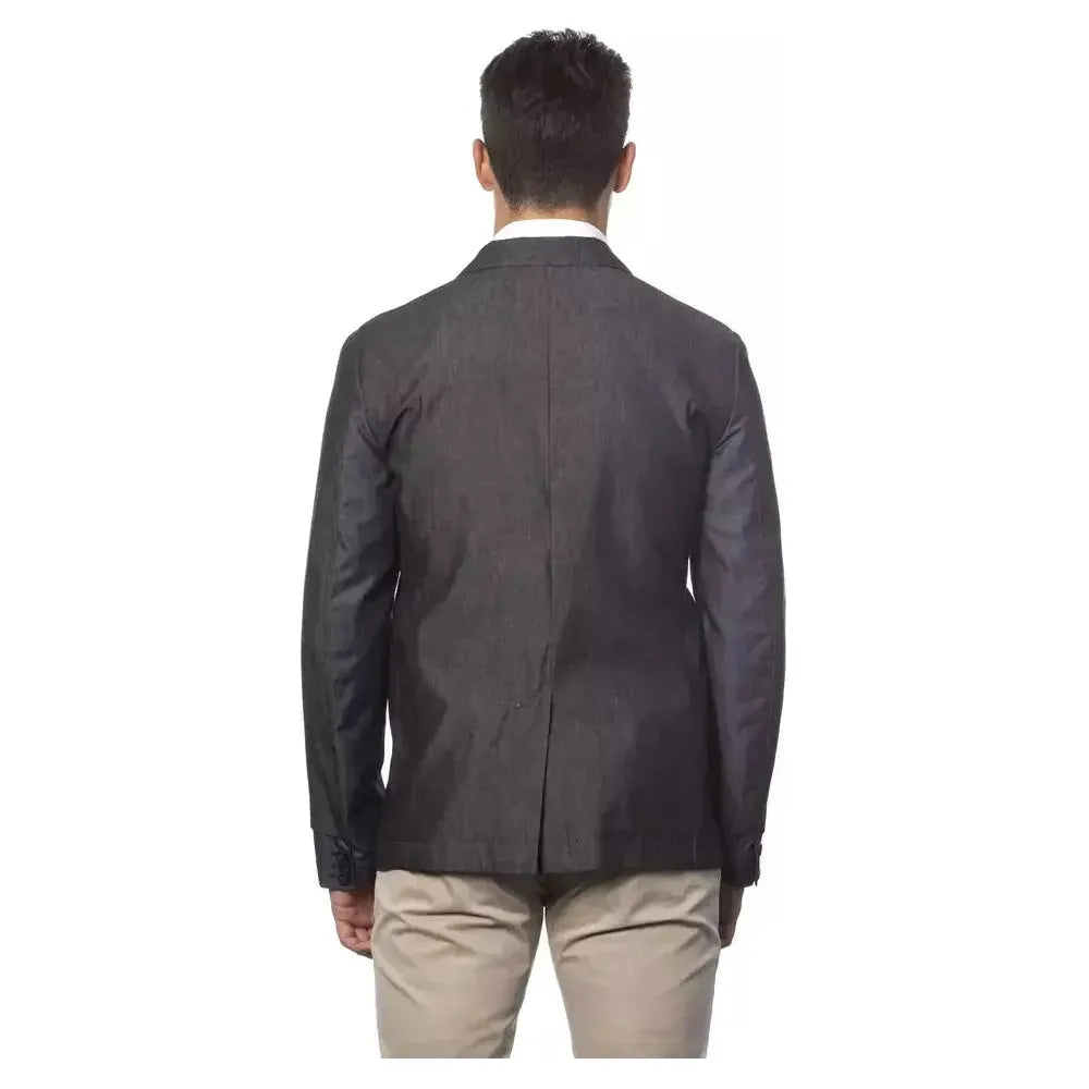 Verri Gray Cotton Men Single Breasted Blazer Verri