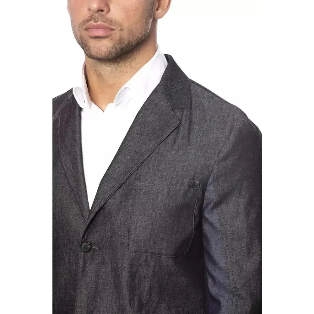 Verri Gray Cotton Men Single Breasted Blazer Verri