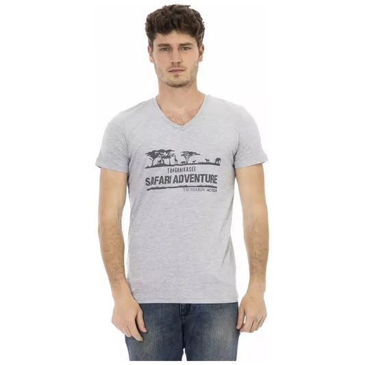 Trussardi Action Gray Cotton Men V-Neck T-Shirt Trussardi Action