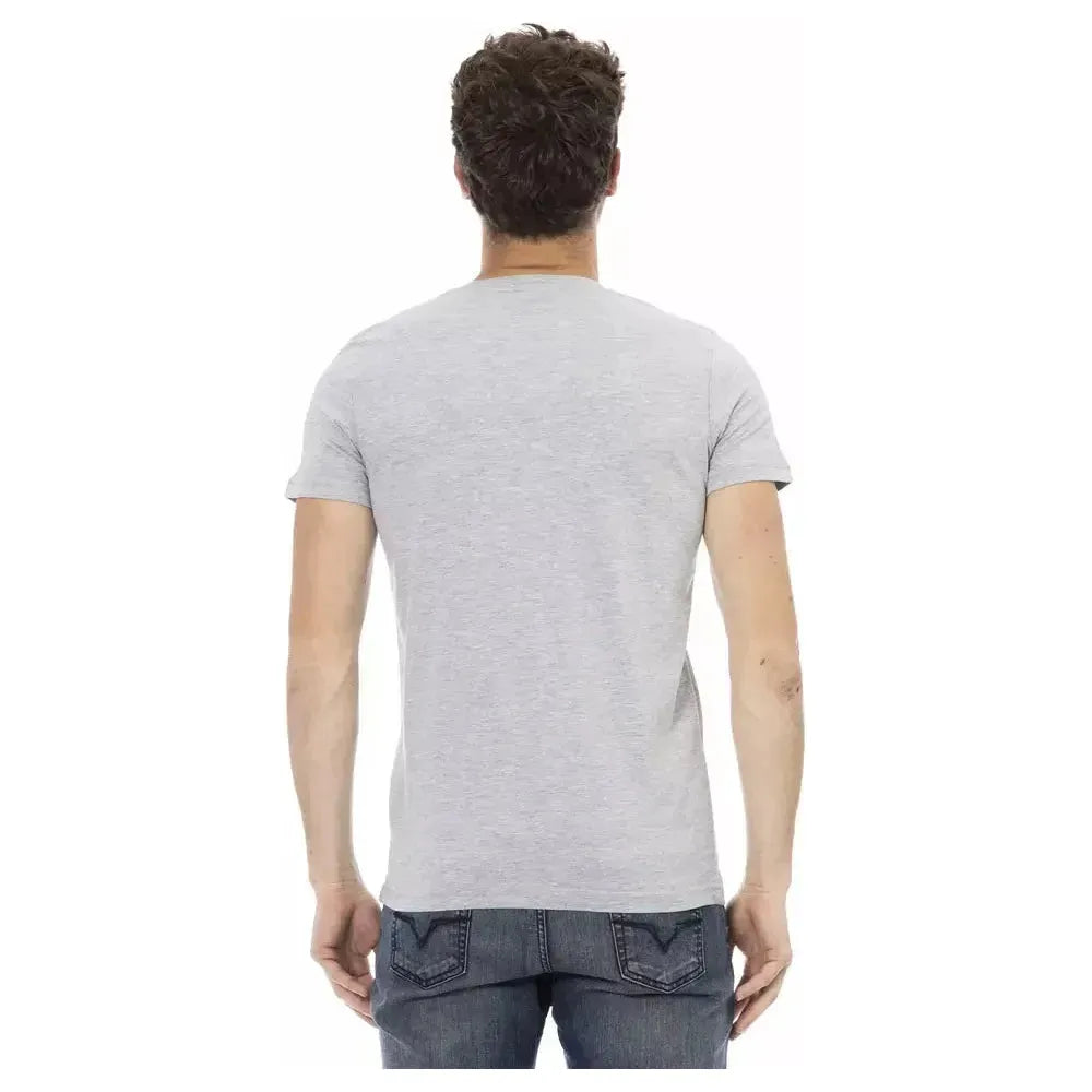 Trussardi Action Gray Cotton Men V-Neck T-Shirt Trussardi Action