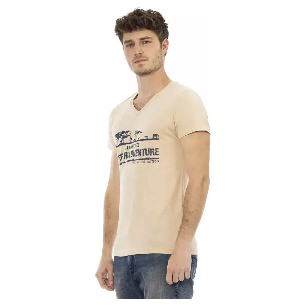 Trussardi Action Beige Cotton Men T-Shirt Trussardi Action