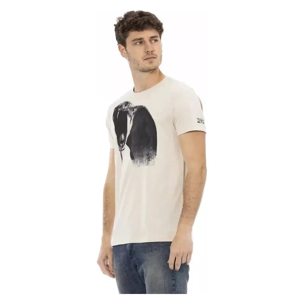 米色短袖棉混纺 T 恤