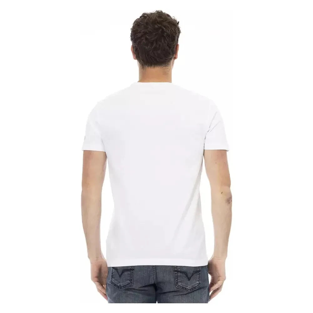 Trussardi Action Sleek White Cotton Blend Tee with Graphic Front Trussardi Action