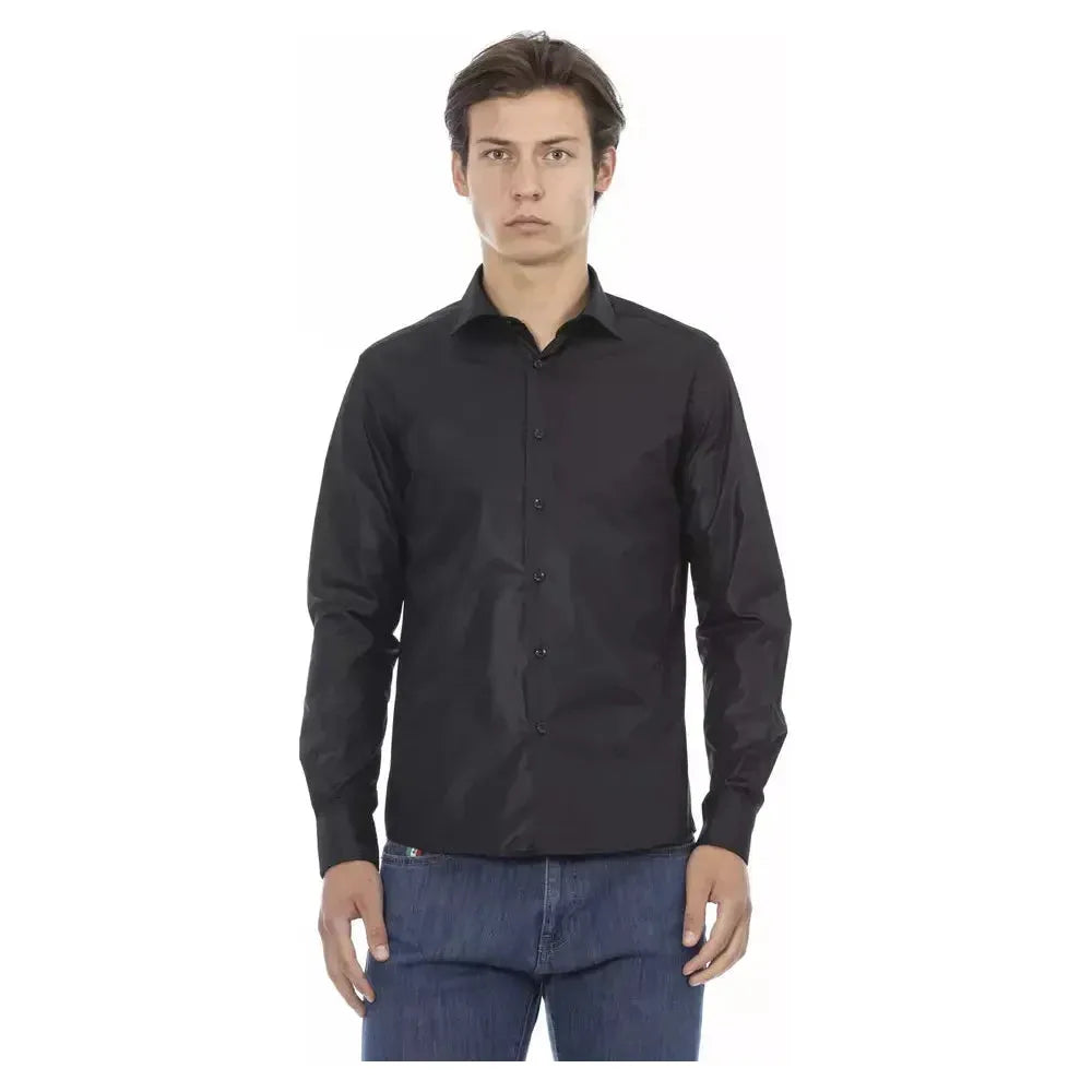 Baldinini Trend Black Polyester Men Shirt Baldinini Trend