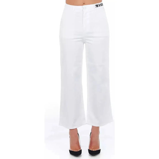 Frankie Morello White Cotton Women Cropped Trouser