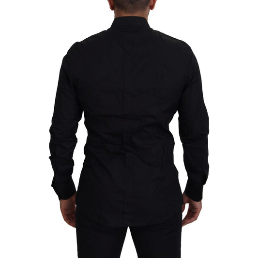 Dolce & Gabbana Elegant Black Slim Fit Dress Shirt with Crown Embroidery Dolce & Gabbana