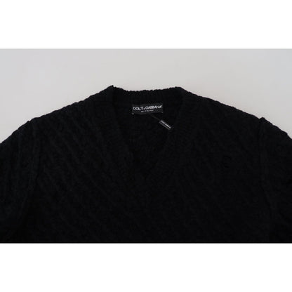 Dolce & Gabbana Black Wool V-neck Knitted Pullover Sweater