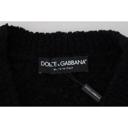 Dolce & Gabbana Black Wool V-neck Knitted Pullover Sweater