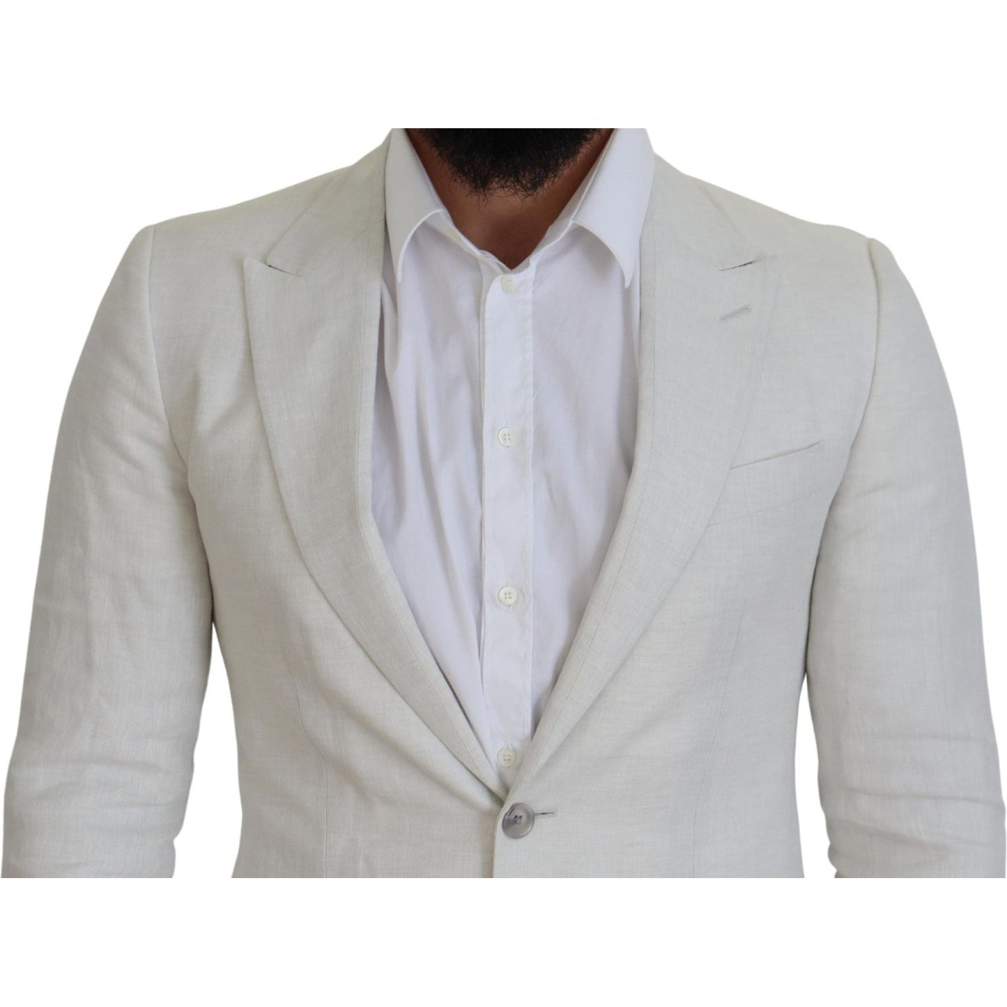 Dolce & Gabbana White Linen Slim Fit Jacket Blazer