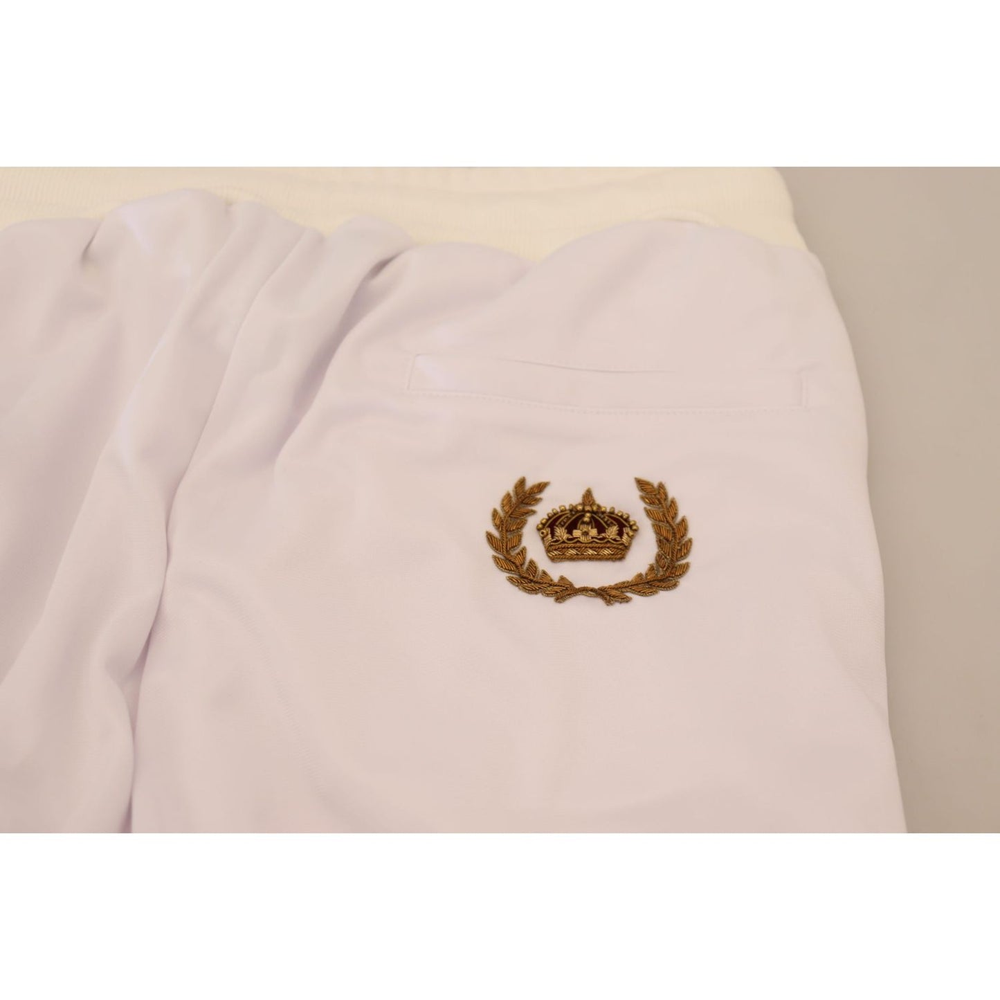 Dolce & Gabbana White Polyester Crown Logo Jogger Pants