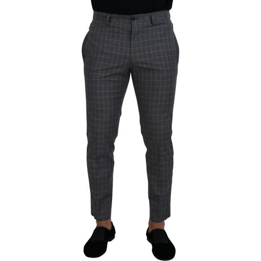 Dolce & Gabbana Grey Cotton Checkered Chino Pants