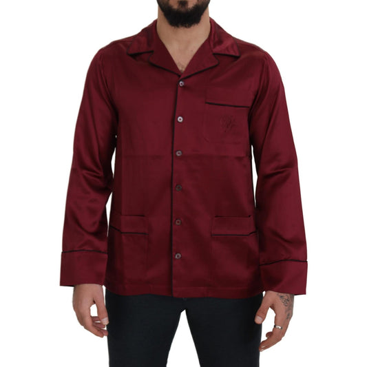 Dolce & Gabbana Red Silk Lounge Top Pajama Sleepwear Shirt Dolce & Gabbana