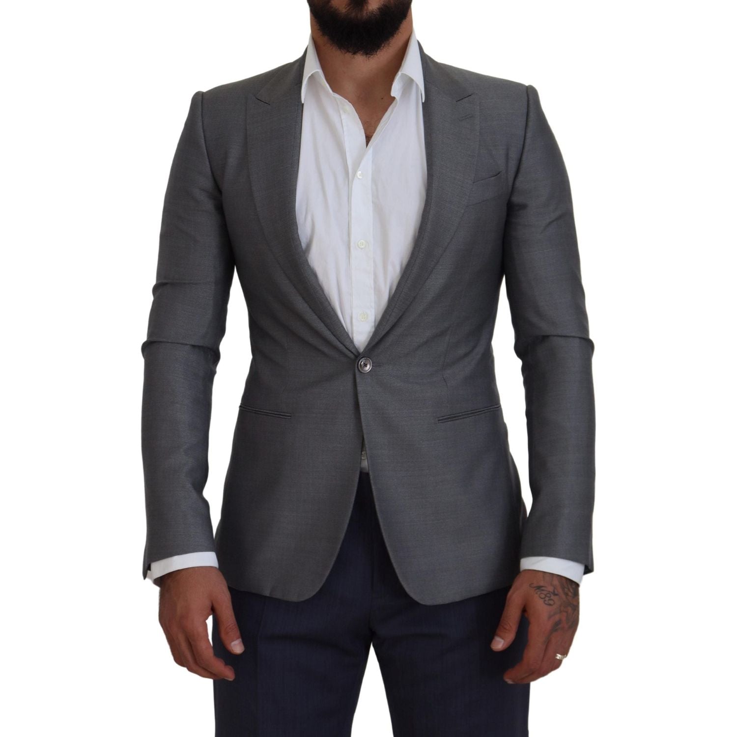 Dolce & Gabbana Gray Wool Silk Slim Fit Jacket Blazer