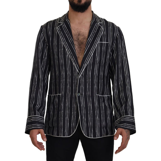 Dolce & Gabbana Blue Striped Silk Pajama Shirt Jacket Dolce & Gabbana