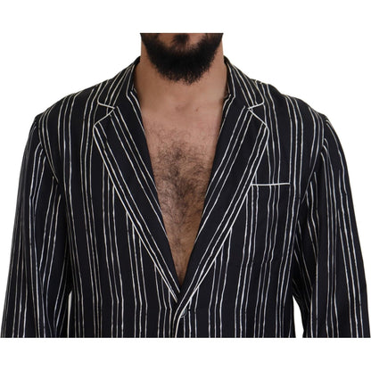Dolce & Gabbana Blue Striped Silk Pajama Shirt Jacket