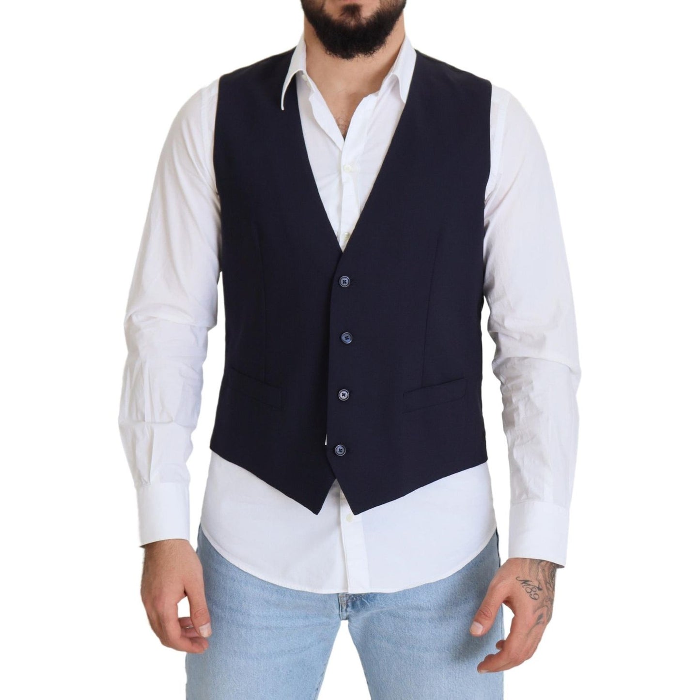 Dolce & Gabbana Elegant Dark Blue Formal Dress Vest Dolce & Gabbana Black
