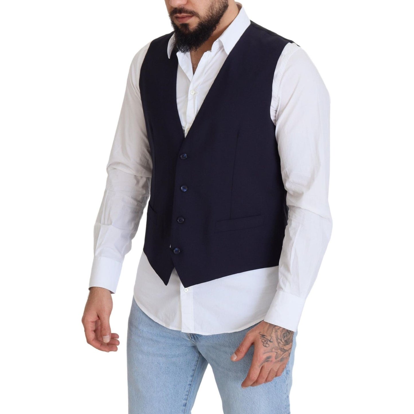 Dolce & Gabbana Elegant Dark Blue Formal Dress Vest Dolce & Gabbana Black