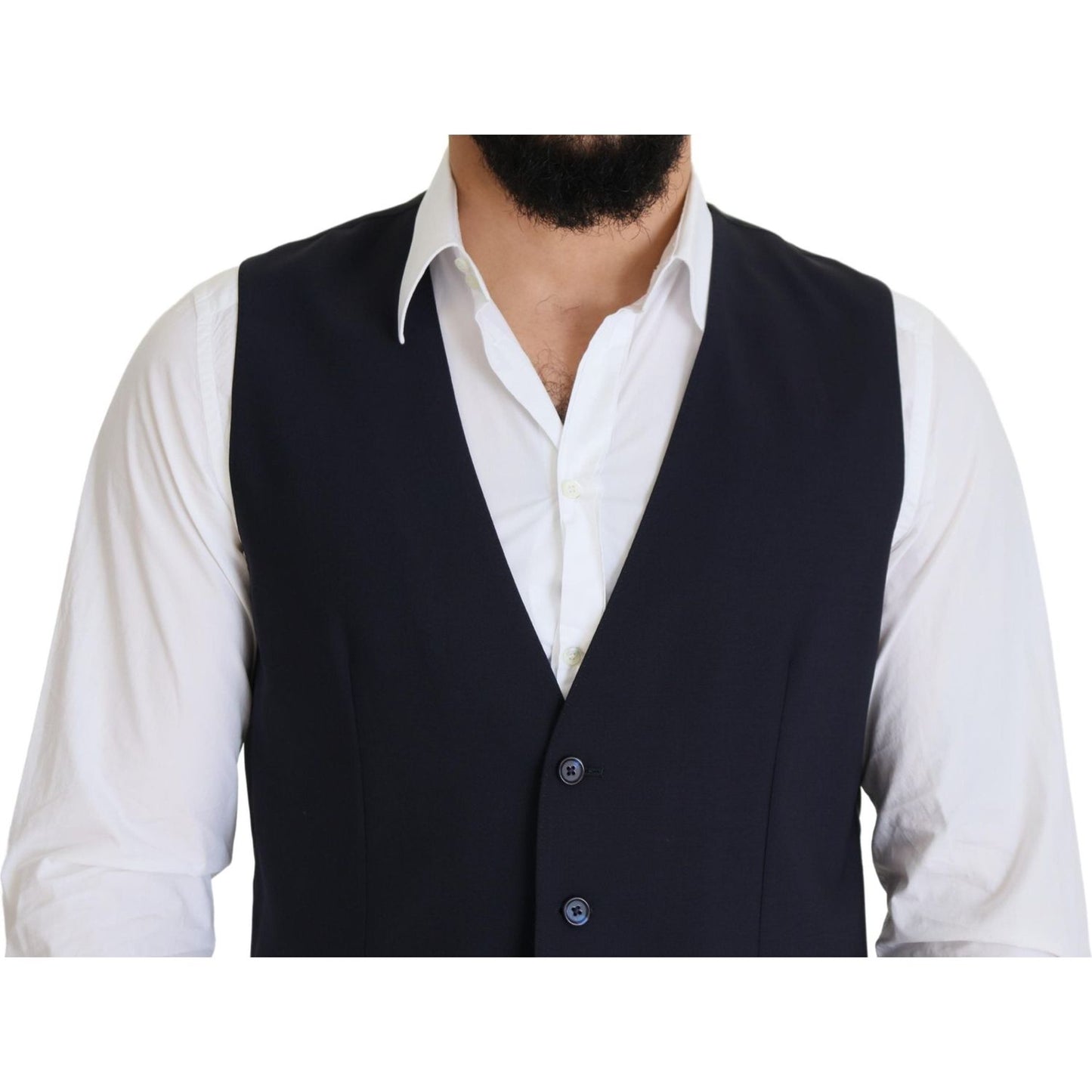 Dolce & Gabbana Elegant Dark Blue Formal Dress Vest Dolce & Gabbana Light Gray