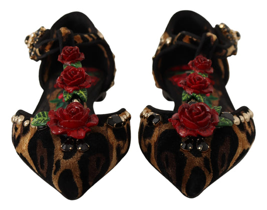 Dolce & Gabbana Floral Embellished Leopard T-Strap Sandals Dolce & Gabbana