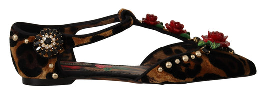 Dolce & Gabbana Floral Embellished Leopard T-Strap Sandals Dolce & Gabbana