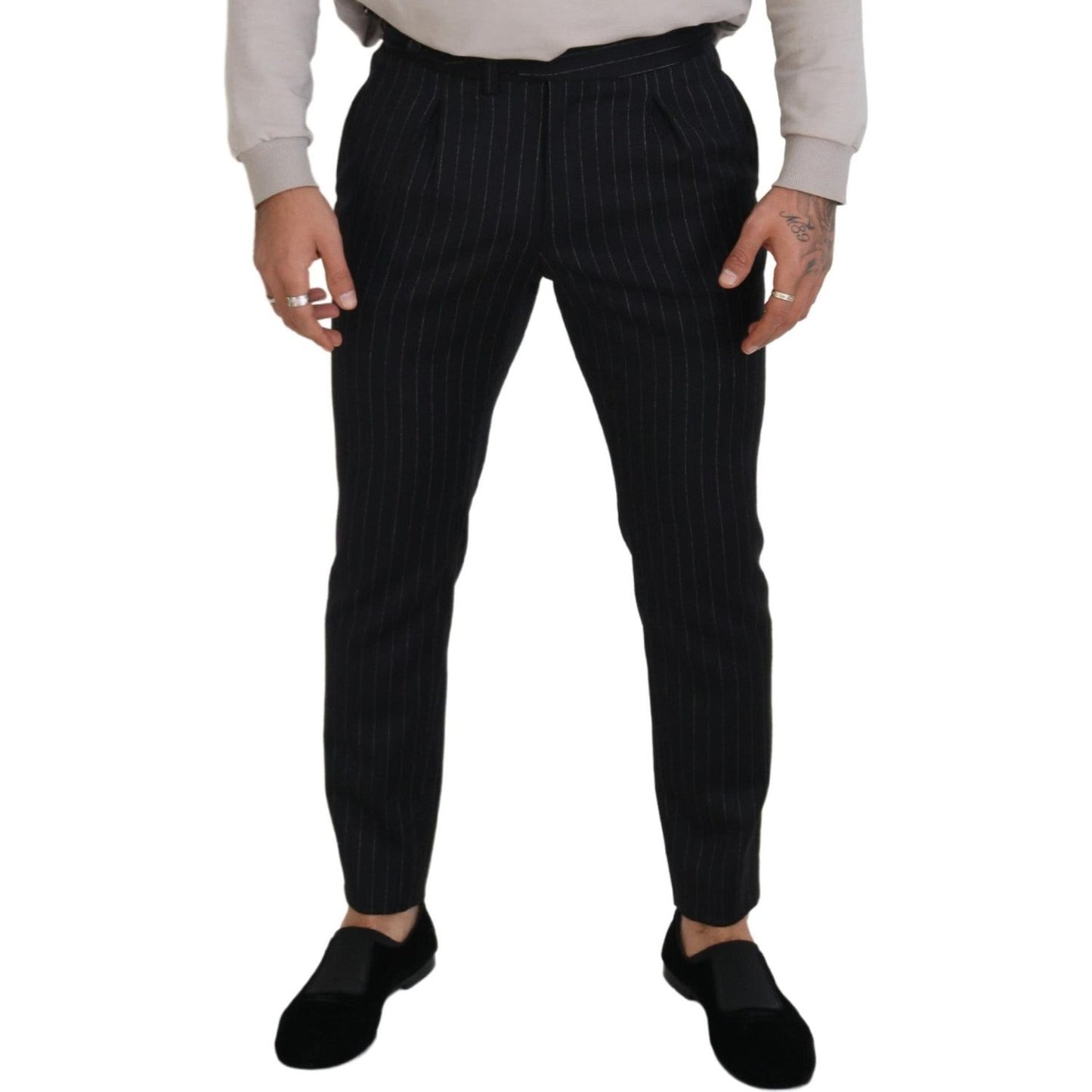 Dolce & Gabbana Black Wool Striped Chino Pants