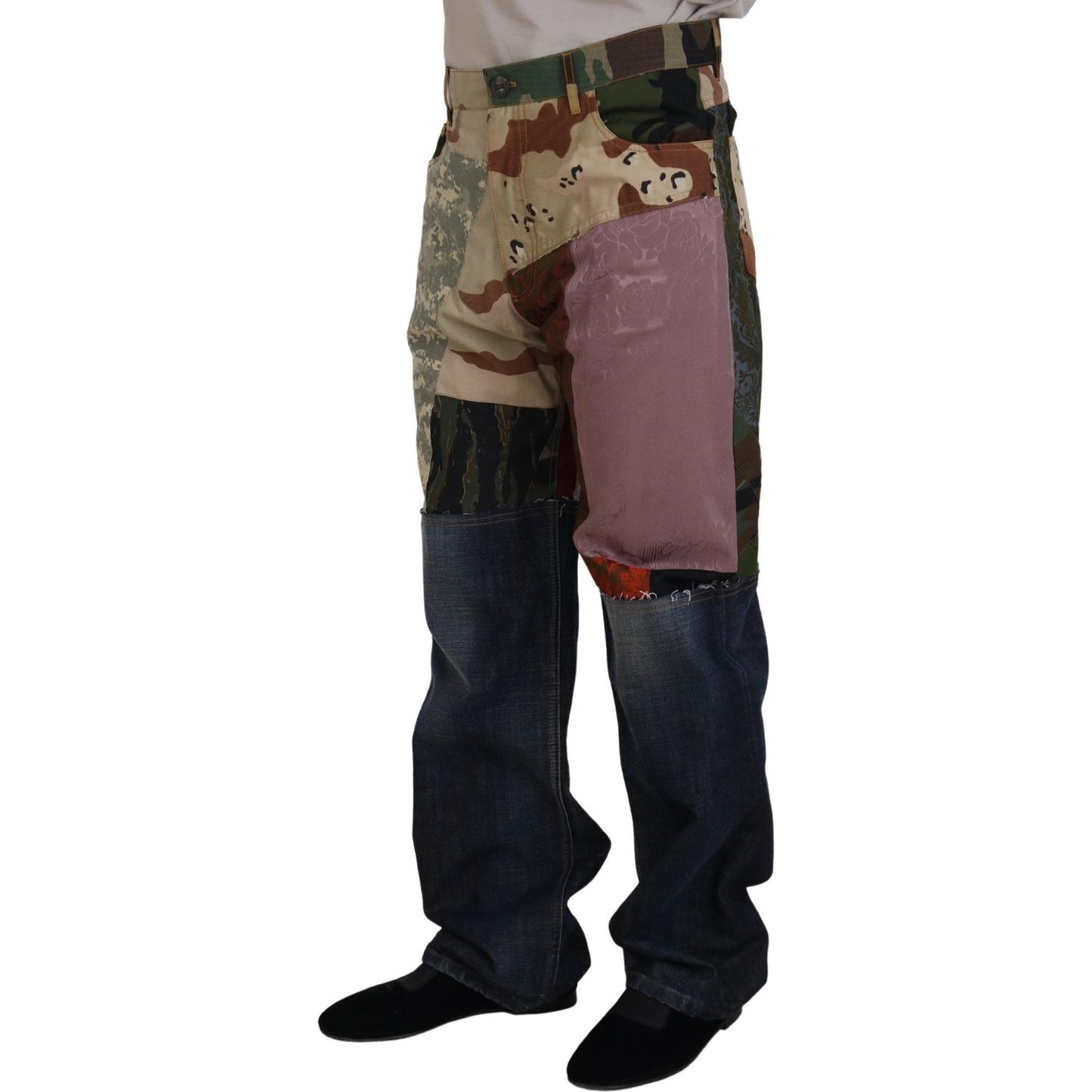 Dolce & Gabbana Multicolor Silk Patchwork Men Denim Jeans
