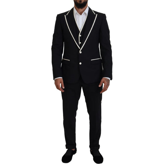 Dolce & Gabbana Elegant Black and White Slim Fit Three Piece Suit Dolce & Gabbana