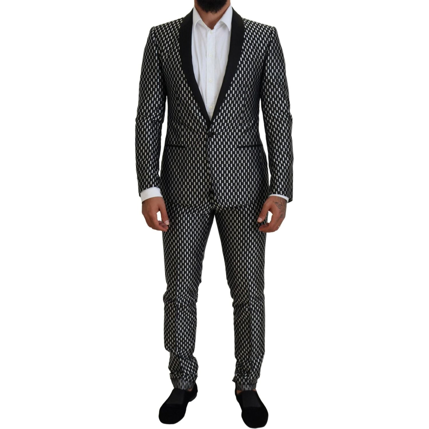 Dolce & Gabbana Black White Silk MARTINI Slim Fit Suit