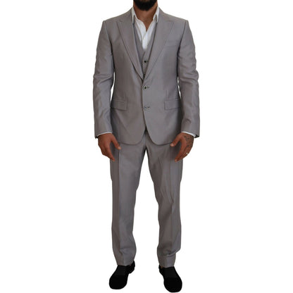 Dolce & Gabbana Silver Wool Silk 3 Piece Slim Fit Suit