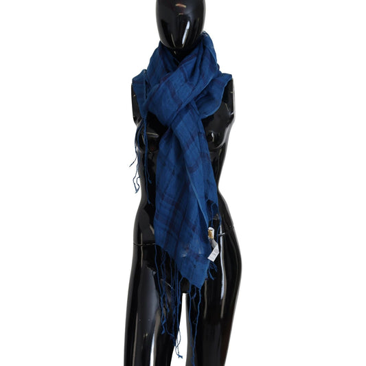 Costume National Blue Linen Shawl Foulard Fringes Scarf Costume National