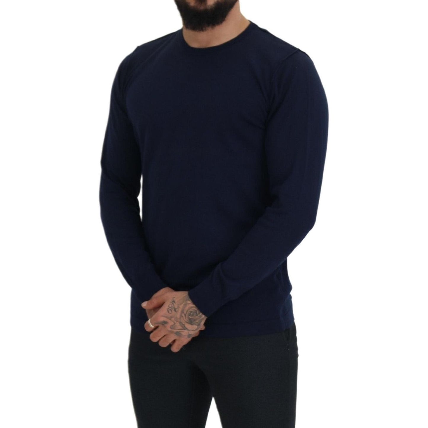 Paolo Pecora Milano Authentic Crewneck Blue Pullover Sweater Paolo Pecora Milano