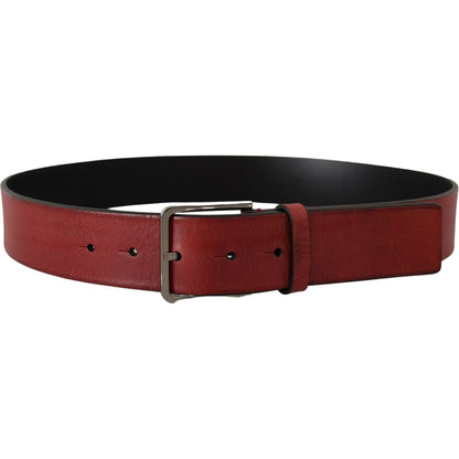 Dolce & Gabbana Maroon Vitello Silver Metal Logo Buckle Belt