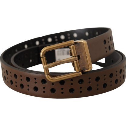 Dolce & Gabbana Brown Leather Perforated Crown Belt