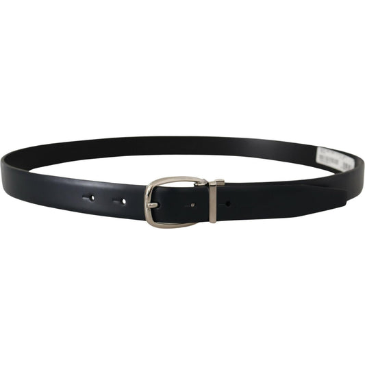 Dolce & Gabbana Black Leather Formal Silver Metal Buckle Belt