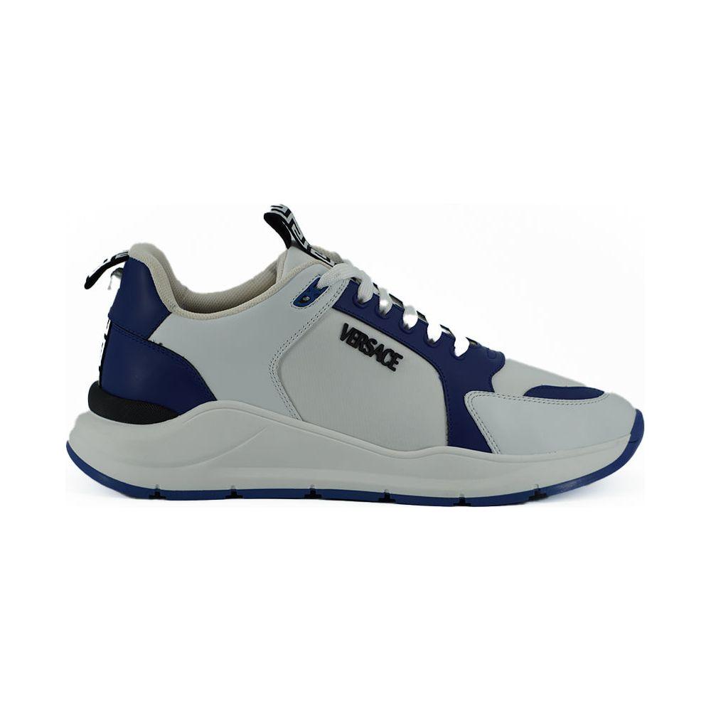 Versace Elegant Blue and White Leather Sneakers Versace