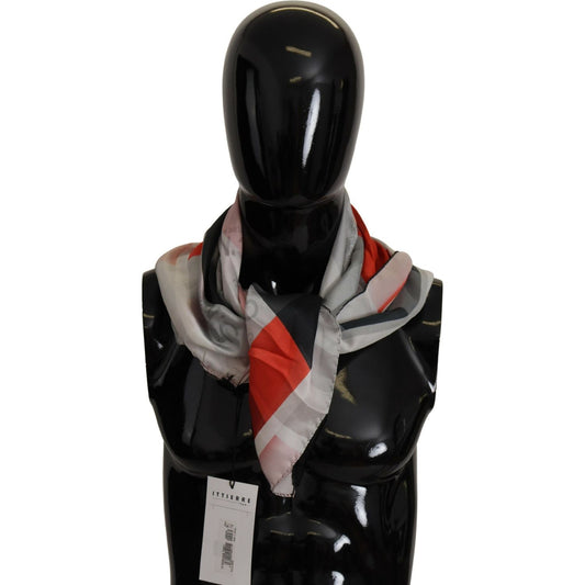 Costume National Gray Red Silk Shawl Foulard Wrap Scarf Costume National