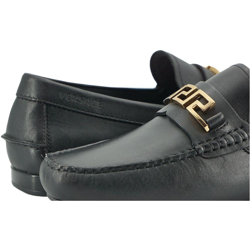 Versace Black Calf Leather Loafers Shoes