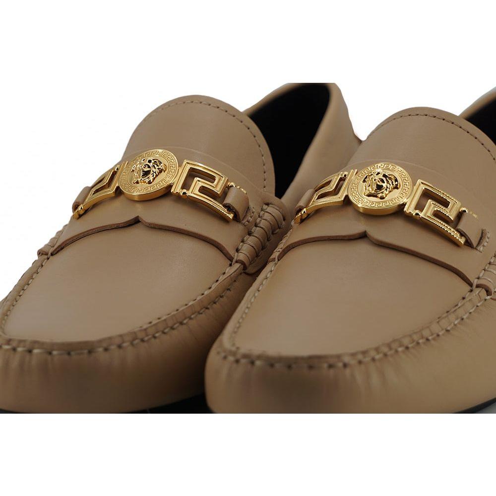 Versace Exquisite Medusa Gold-Tone Leather Loafers Versace