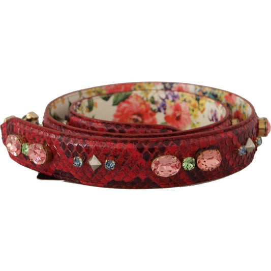 Dolce & Gabbana Red Exotic Leather Crystals Reversible Shoulder Strap Dolce & Gabbana
