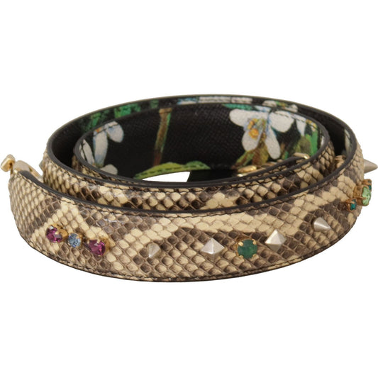 Dolce & Gabbana Beige Exotic Leather Crystals Reversible Shoulder Strap Dolce & Gabbana