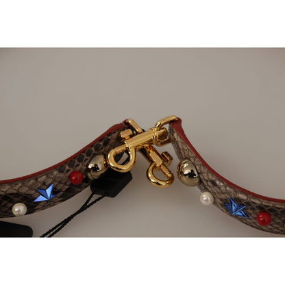 Dolce & Gabbana Brown Python Leather Studded Shoulder Strap Dolce & Gabbana