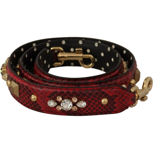 Dolce & Gabbana Red Python Leather Crystals Reversible Shoulder Strap Dolce & Gabbana