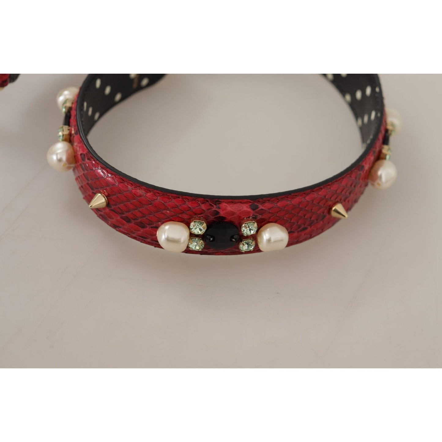 Dolce & Gabbana Red Python Leather Crystals Reversible Shoulder Strap Dolce & Gabbana