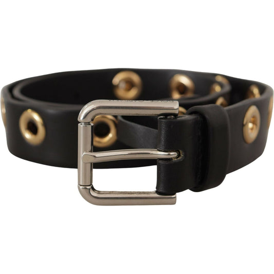 Dolce & Gabbana Chic Black Leather Belt with Engraved Buckle Dolce & Gabbana