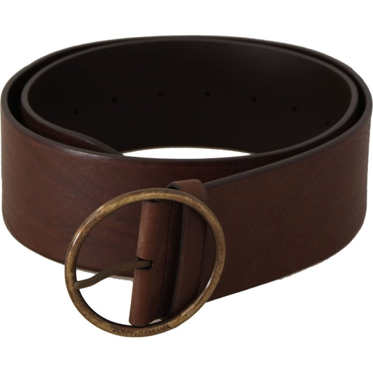 Dolce & Gabbana Elegant Brown Leather Belt with Engraved Buckle Dolce & Gabbana