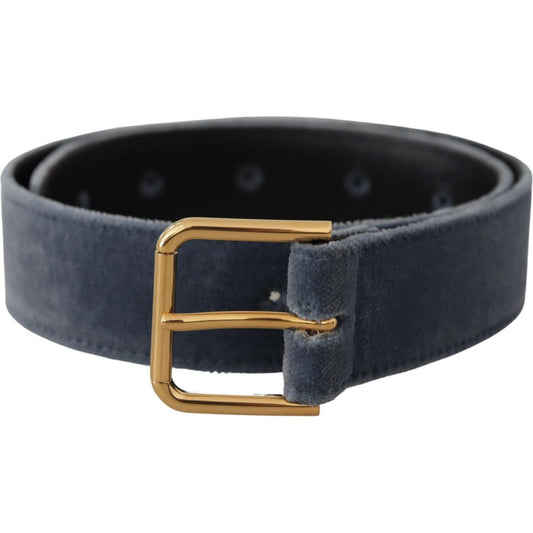 Dolce & Gabbana Navy Blue Velvet Gold Metal Logo Waist Buckle Belt Dolce & Gabbana