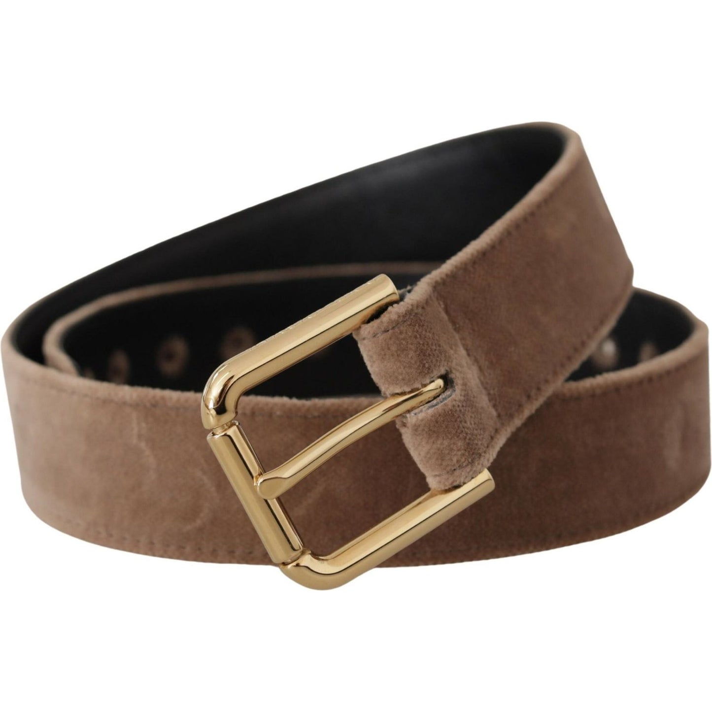 Dolce & Gabbana Light Brown Velvet Gold Tone Logo Metal Buckle Belt